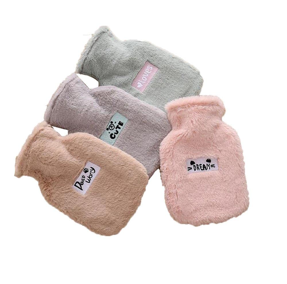 Borsa per acqua calda con coperchio in peluche a forma di lettera da 500 ml in gomma per alleviare il dolore, mano-piedi più caldo regalo per donne e ragazze - Mix - 4 pezzi