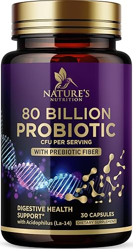 Nature's Probiotics for Digestive Health, 80 mil millones de UFC por porción, suplemento probiótico diario Acidophilus, probiótico avanzado para