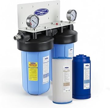 Crystal Quest Compact Whole House Water Filter, Smart Series 3-6 GPM | 1-2 People, Double, Includes 1" Connection | Crystal Quest