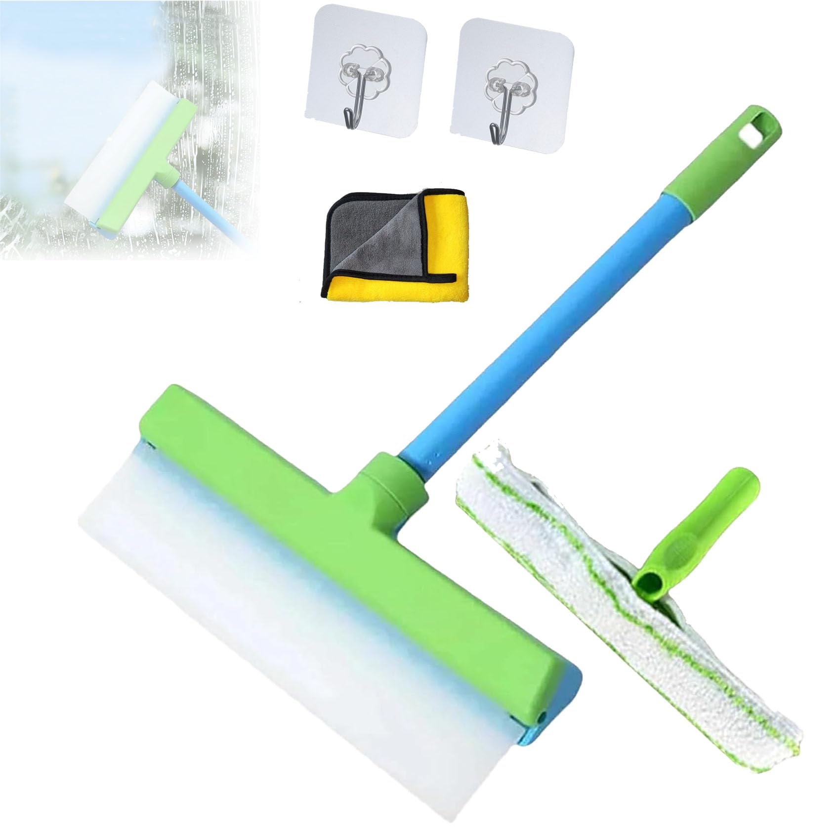 Aquaswipe Window Squeegee, Recyclable Silicone Window Squeegee Kit, Window Cleaning Squeegee Kit, 3-in-1 Window Cleaning Scraper, Cleaner for Shower Glass Mirror Door Car (Green)