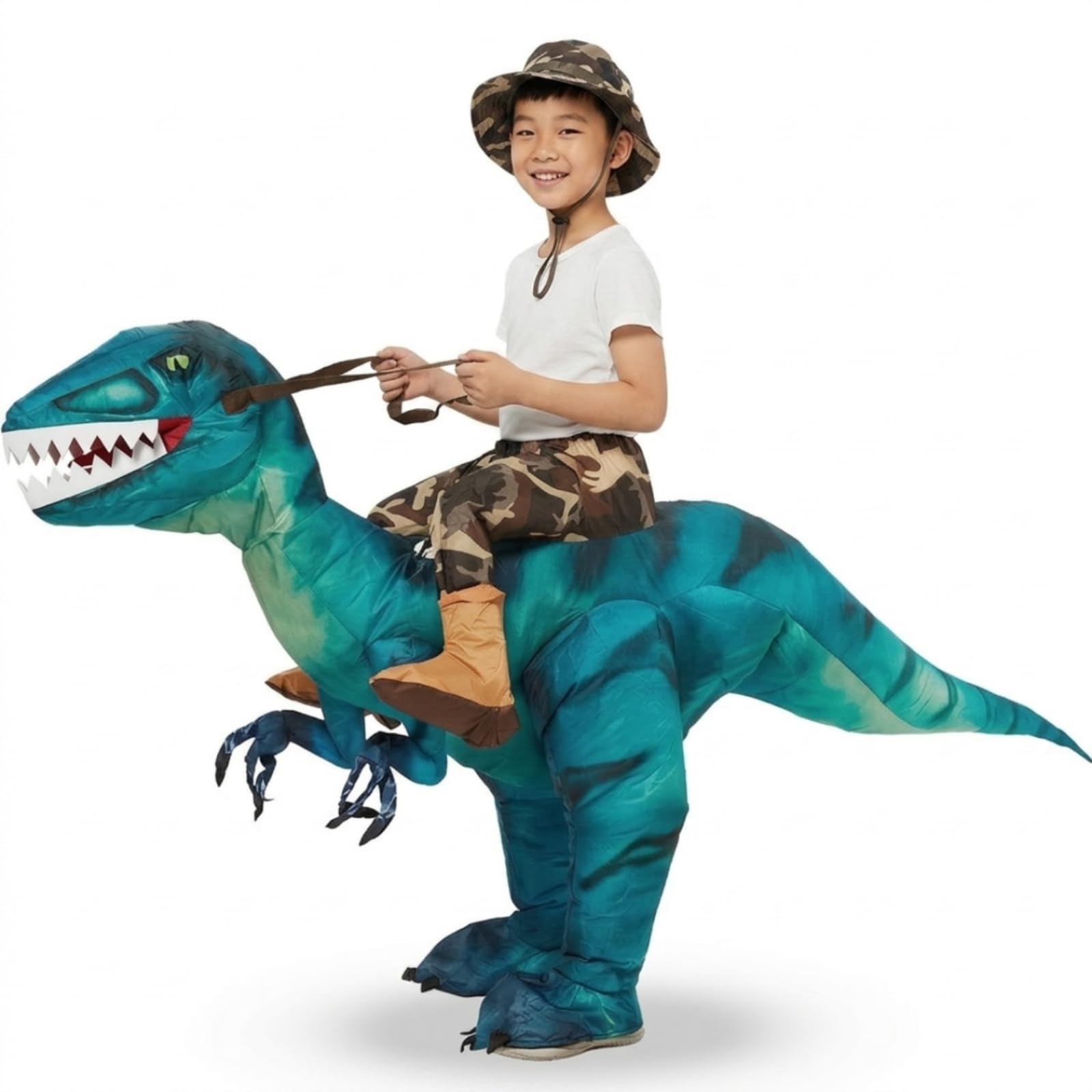 Costume da Velociraptor Gonfiabile Resistente Costume da Dinosauro Cavalcabile Alta Resistenza per Bambini, Feste in Maschera