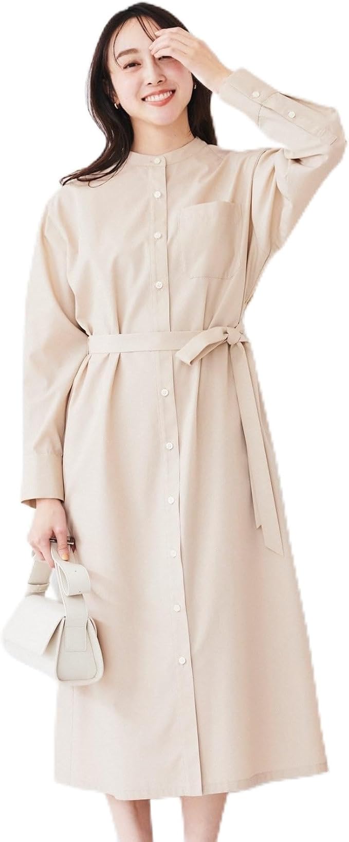 アンタイトル シャツワンピース バンドカラー リボン Aライン ブラック