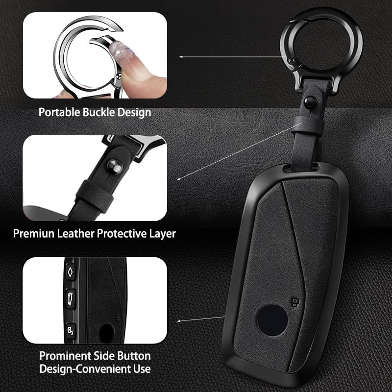 Key Fob Cover Case Leather Compatible for BMW 2025 2024 2023 5/7 Series , X5, X6, X7,X2, X5M,I5,I7，XM,2022-2023 IX, Black Keychain for Women Men - Image 3