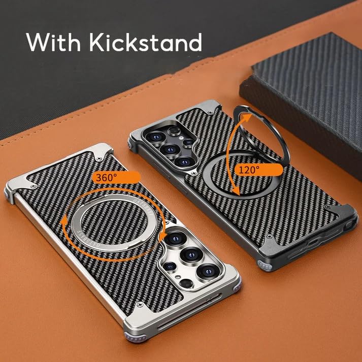 Image of Bumper Case with Kickstand for Samsung Galaxy S-Series Ultra Case Compatible with Wireless Charging | Luxury Aluminum Armor (Kevlar - Silver, Galaxy S26 Ultra)