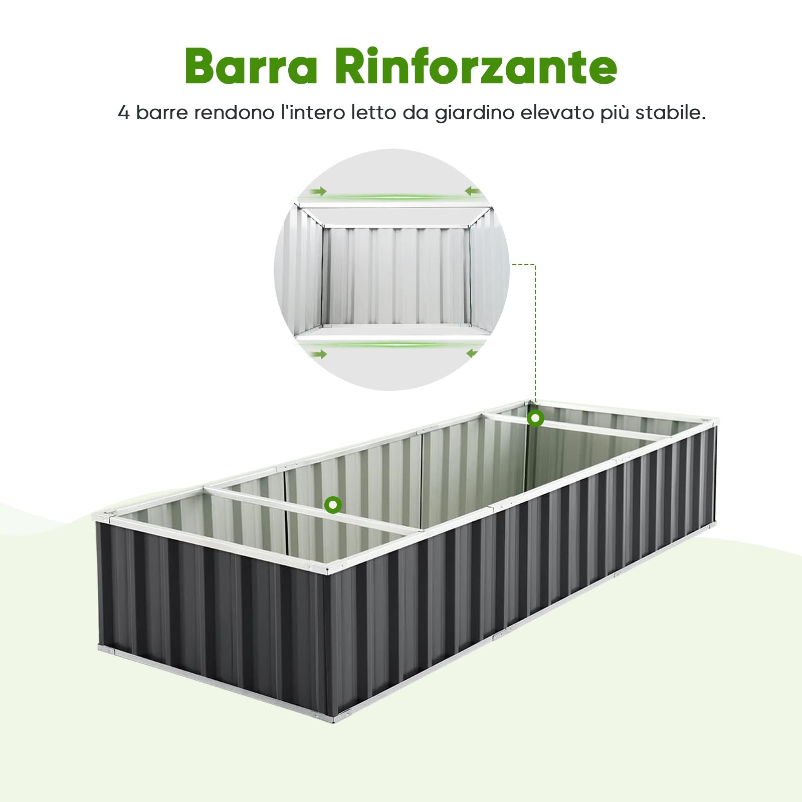 KING BIRD Orto RiAlzato in Metallo Galvanizzato, Fioriera Esterna per Verdure, Erbe, Fiori, 258x90x46cm, Verde Scuro