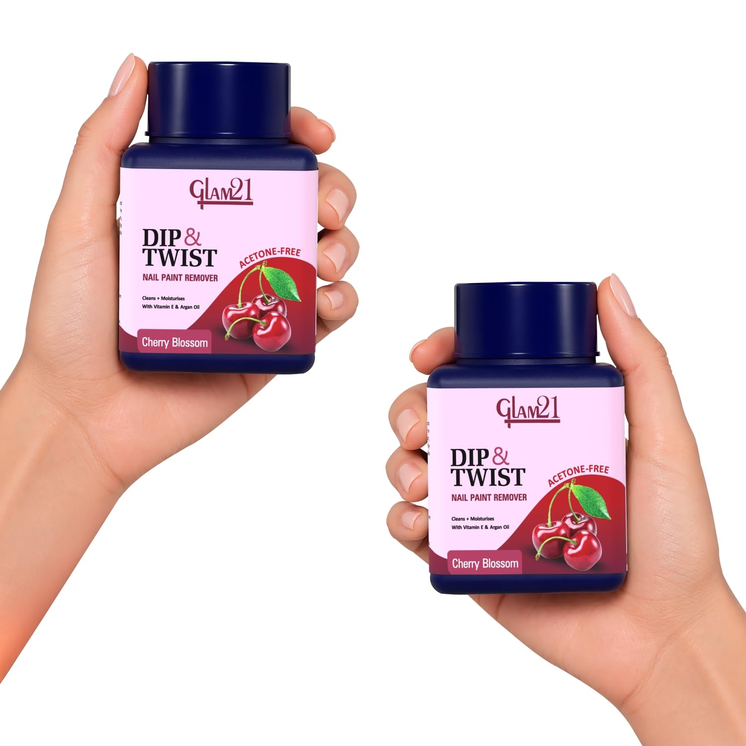 Glam21 Dip & Twist Nail Polish Remover | Acetone-Free, Argan Oil & Vitamin E | Soft Sponge Twist Cleaner | 80ml Each, Pack of 2 (Cherry Blossom-PK2)-image-35