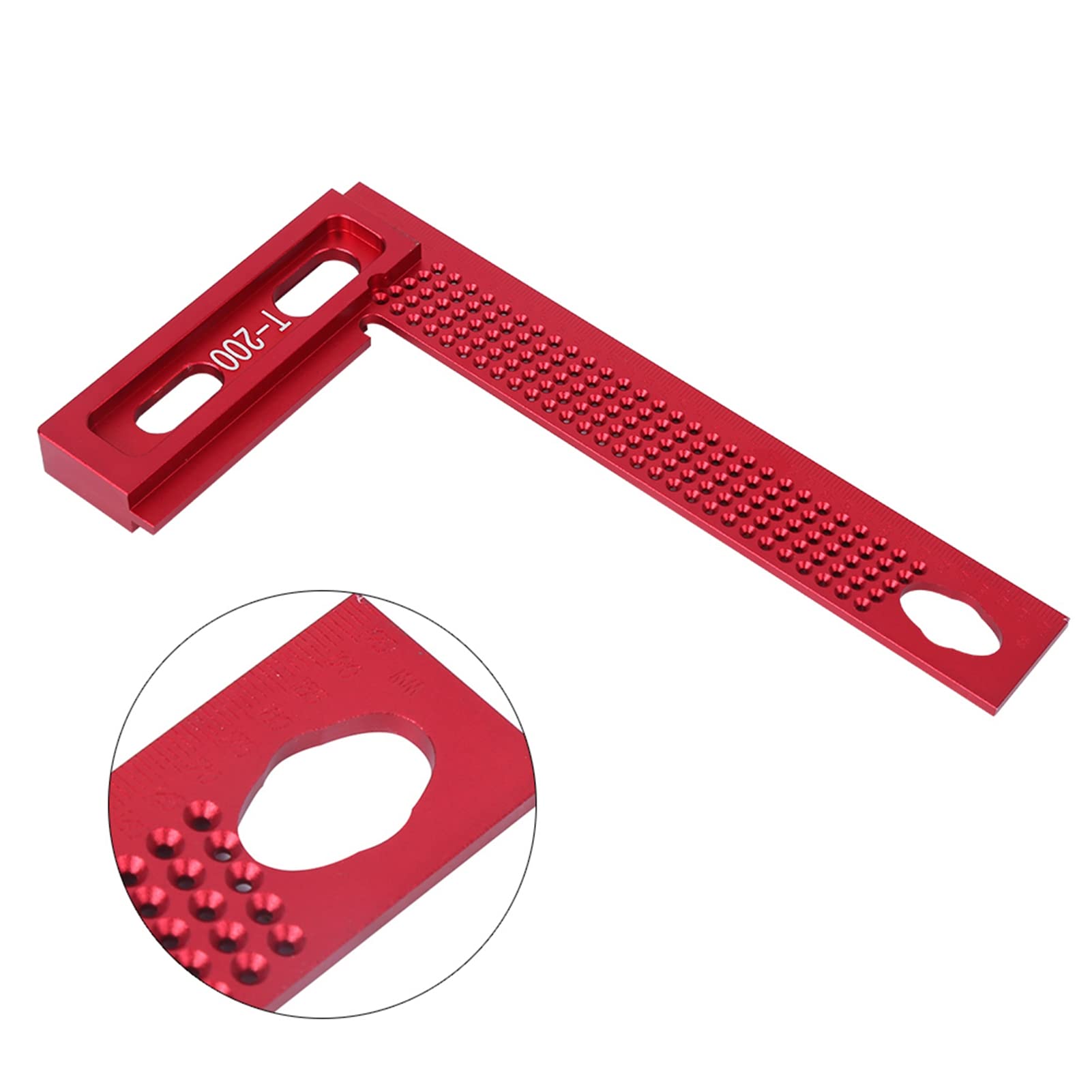 Righello per Fori, Righello in Lega di Alluminio Riga per Fori 200 mm/7,9 Pollici righello a 90 gradi Regola a Forma di T Leggera Resistente All'usura T-200 per la Lavorazione del Legno di