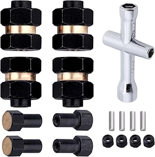 4PCS Brass Extended Hex Wheel Hubs w/Locknuts Wrench Tool for Axial SCX24 1/24 RC Crawler Car Upgrade Parts