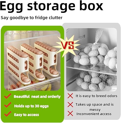 Miniatura 4 de Soporte para huevos para refrigerador, contenedor de huevos para refrigerador, dispensador automático de huevos rodante que ahorra espacio, estante