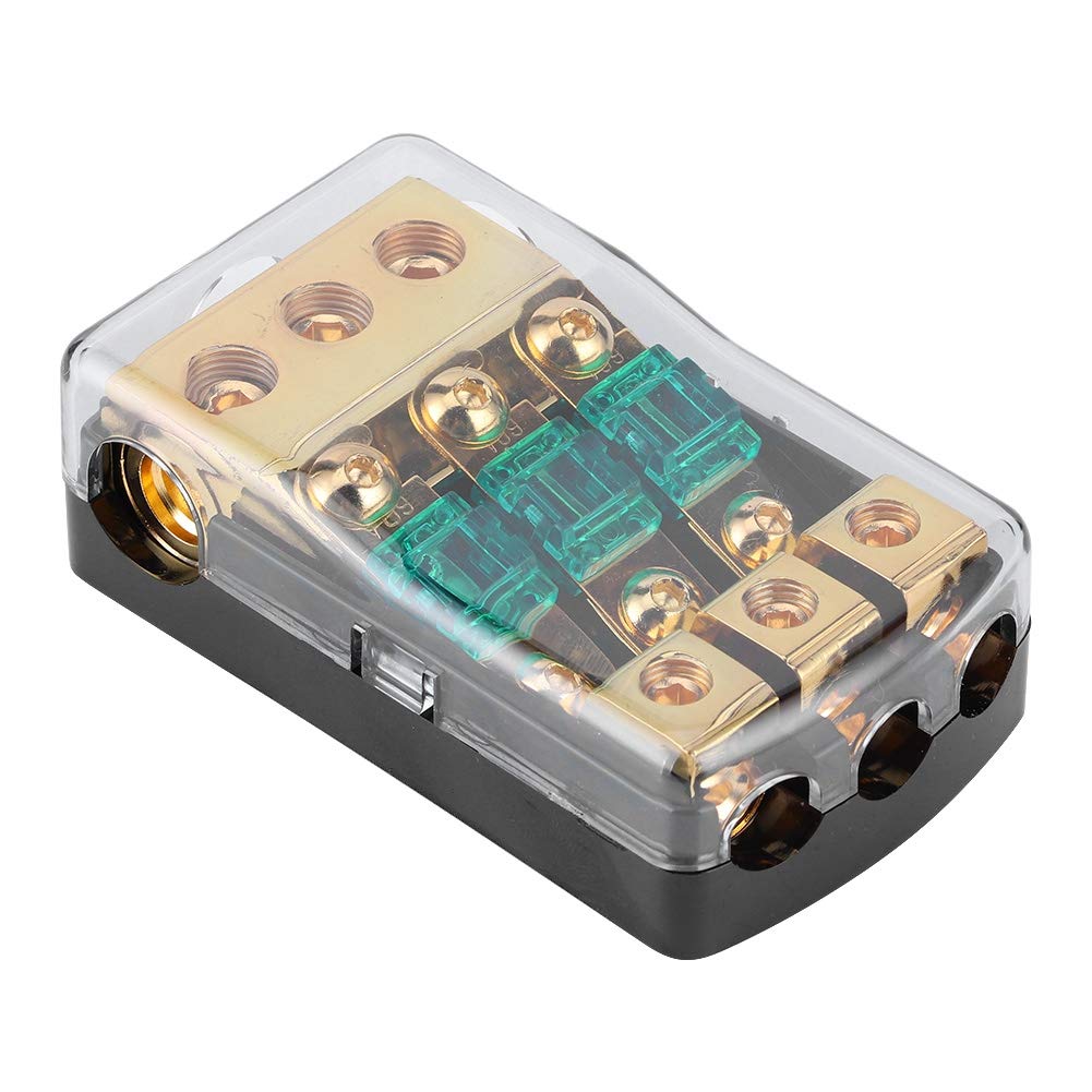 Compact 3 Way Fuse Block Fit for Mini ANL Fuse Holder 60A for Car Audio System Protection, Gold Copper Material