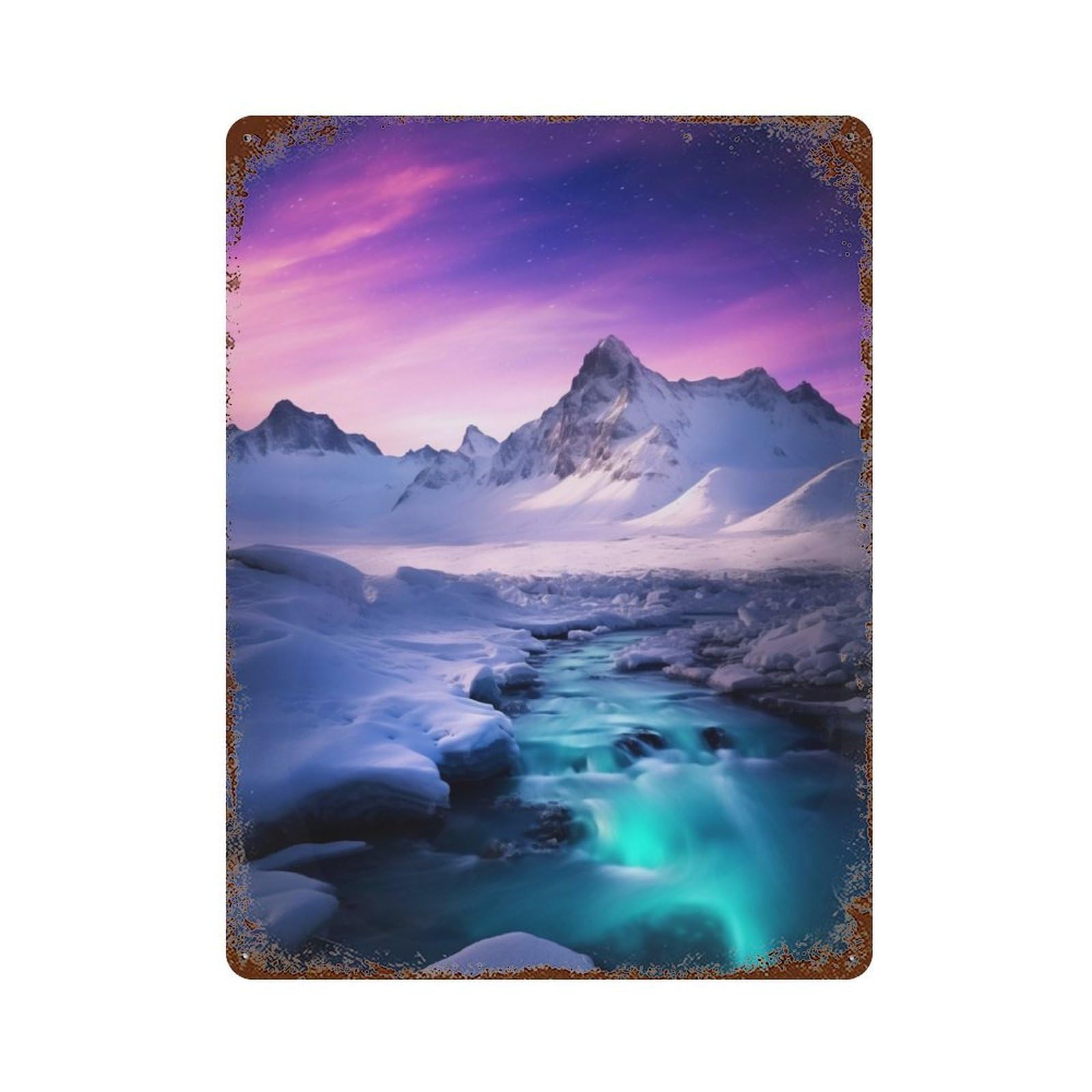 Northern Lights Mountains Decorative Tin Sign 15.7"x11.8", for Bistro, Counter And Cafe Decor, Classic Wall Plaque
