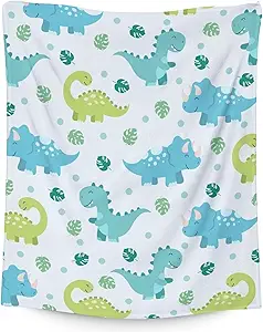 Dinosaur Blanket Gifts - 40"x50" Cute Throw for Girls & Boys - Blue Soft Fuzzy Blankets for Bed, Couch & Living Room