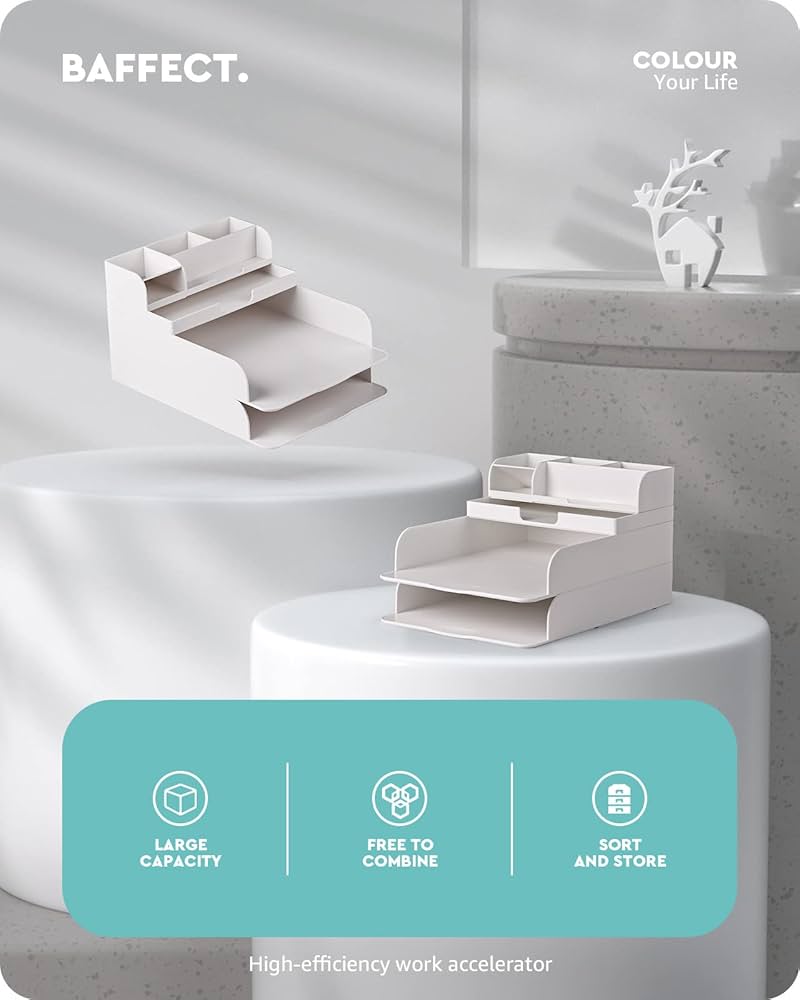 Baffect Desk File Organiser 3-Tier Letter Tray Organiser With Pen