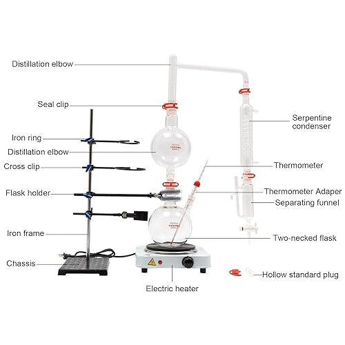 Miniatura 2 de Separador de aceite esencial de 110 V 1000 W, kit de cristalería de laboratorio, aparato de destilación de aceite de vapor de encimera, purificador