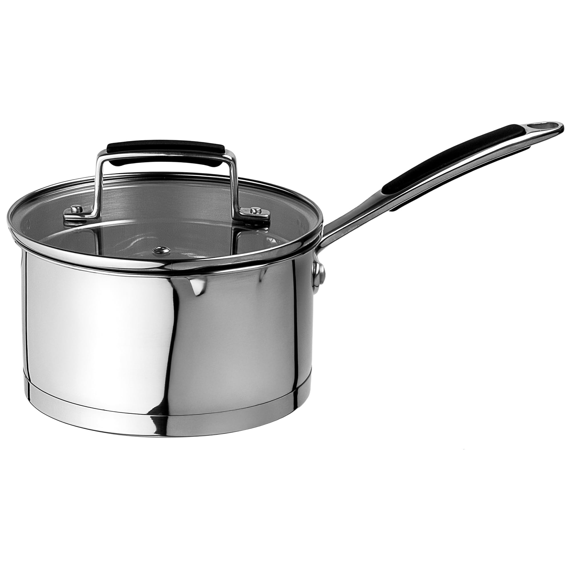 Prochef Stainless Steel Saucepan with Glass Lid, 16 cm Diameter, 9.5 cm Height, 1.5L Capacity, Induction Compatible, Oven Safe, Silver