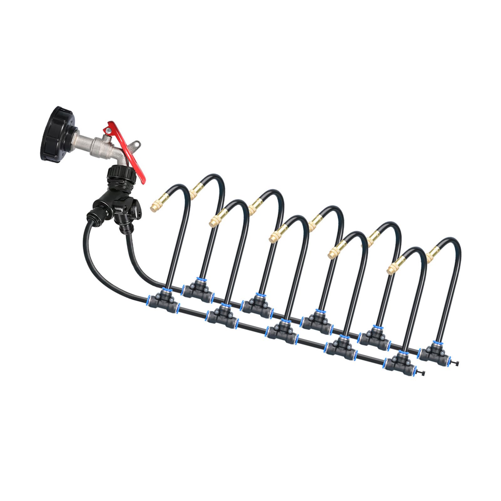 Collettore di irrigazione da giardino con splitter per rubinetto e tubi di uscita per vasi, aiuole e file da giardino