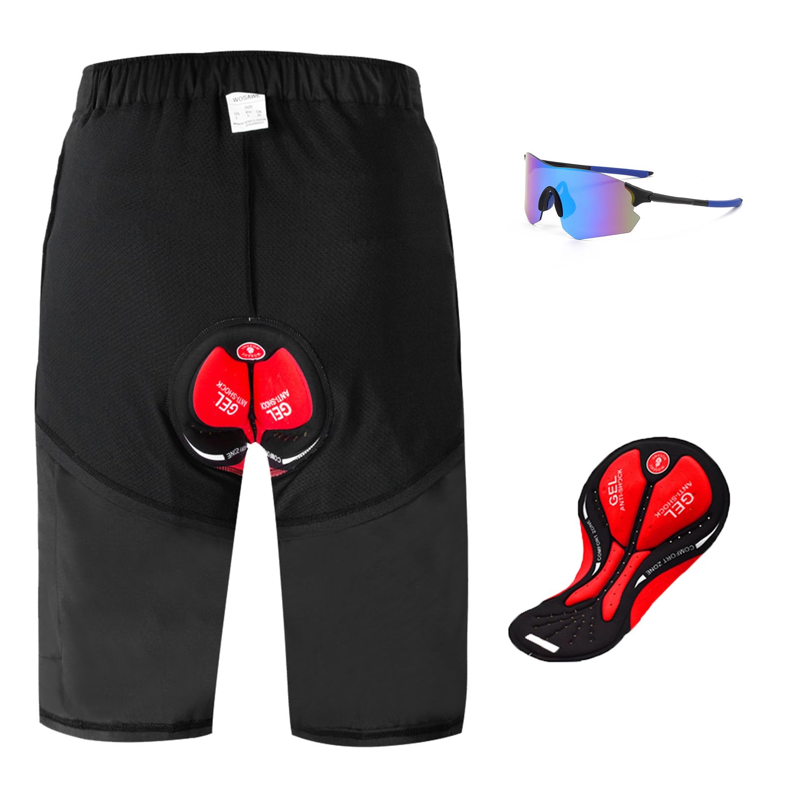 Pantaloncini Ciclismo Imbottiti Uomo con Gel 5D, Pantaloni Bici Traspiranti Asciugatura Rapida con Tasche, Vita Elastica Abbigliamento MTB Bici da Corsa per Lunghe Distanze