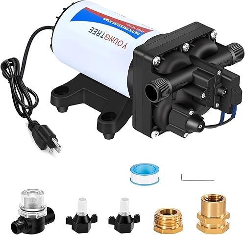Miniatura 11 de YOUNGTREE Bomba de transferencia de presión de agua sin escobillas de 110V de servicio continuo 6.0GPM 55PSI Bomba de diafragma de agua fresca bajo