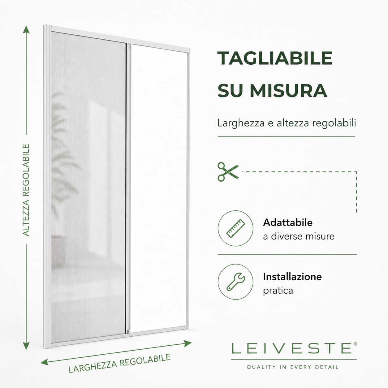 LEIVESTE Zanzariera a Rullo Riducibile per Porta Finestra in Alluminio, Su Misura Regolabile, Anti Insetti, Scorrimento Fluido, Facile Installazione per Balcone e Casa (Bianco, 140 x 250 cm)