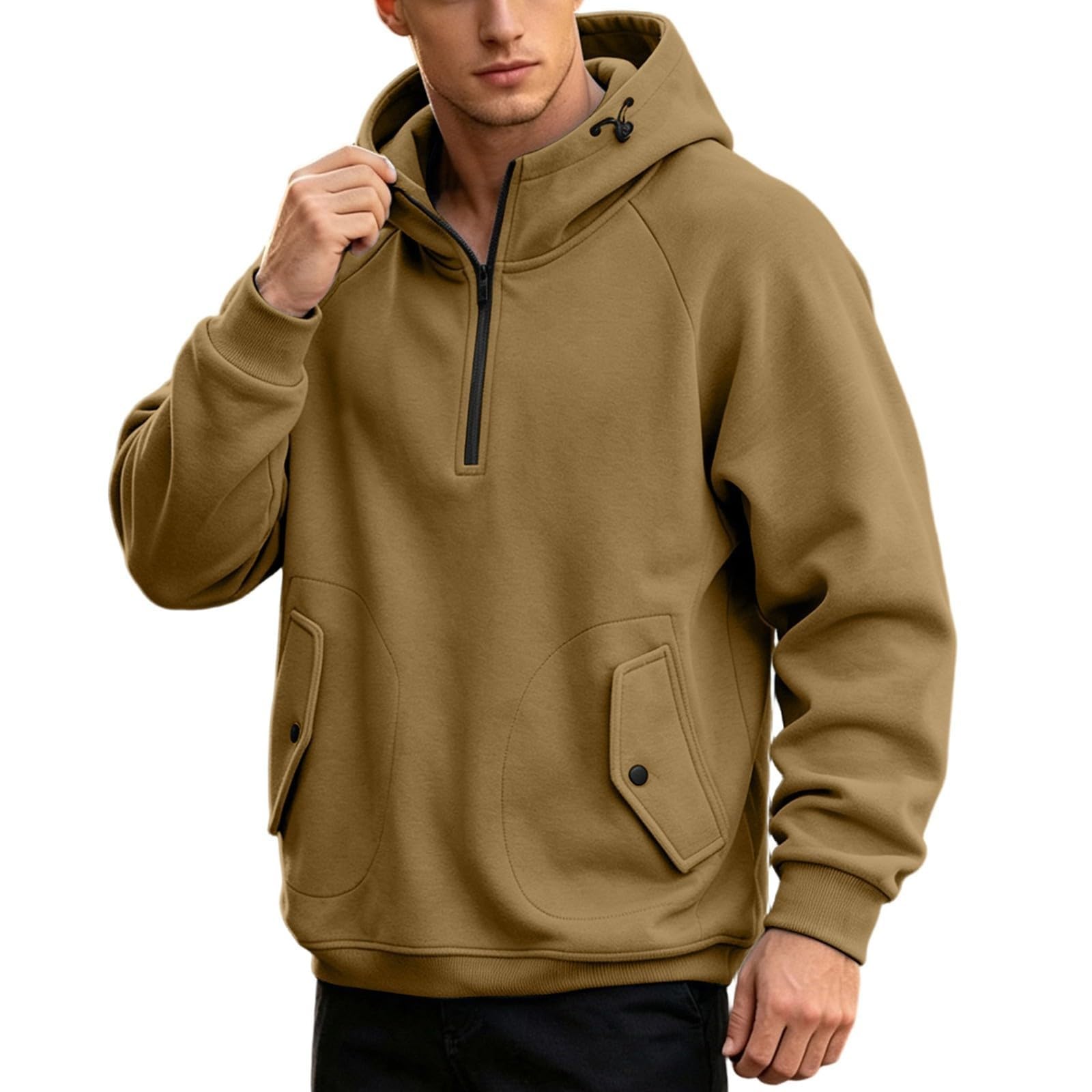 Felpa con cappuccio a mezza zip per uomo - Felpa con cappuccio a maniche