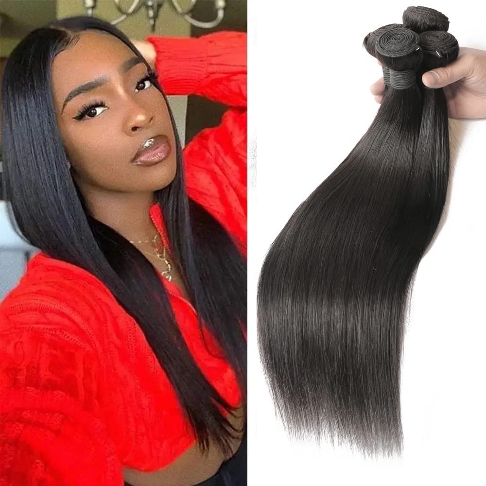 Amazon.com : YAKUSHA Straight Bundles 14 16 18 20 inch Brazilian Virgin Straight  Hair 4 Bundles 100% Human Hair Bundles Straight Hair Natural Color Soft and  Double Strong Weft : Beauty & Personal Care