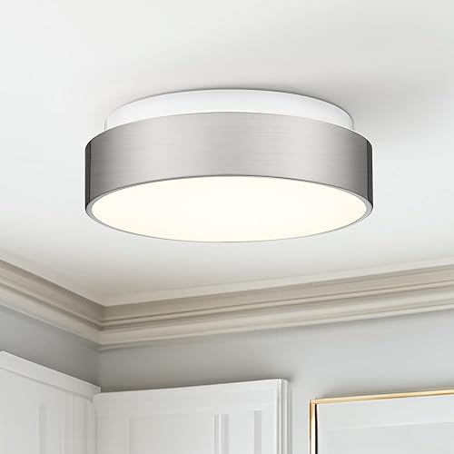 Miniatura 9 de AUTELO Lámpara de techo empotrada de 12 pulgadas, pantalla de vidrio esmerilado, 2 luces cerca del techo en acabado de níquel cepillado, para sala