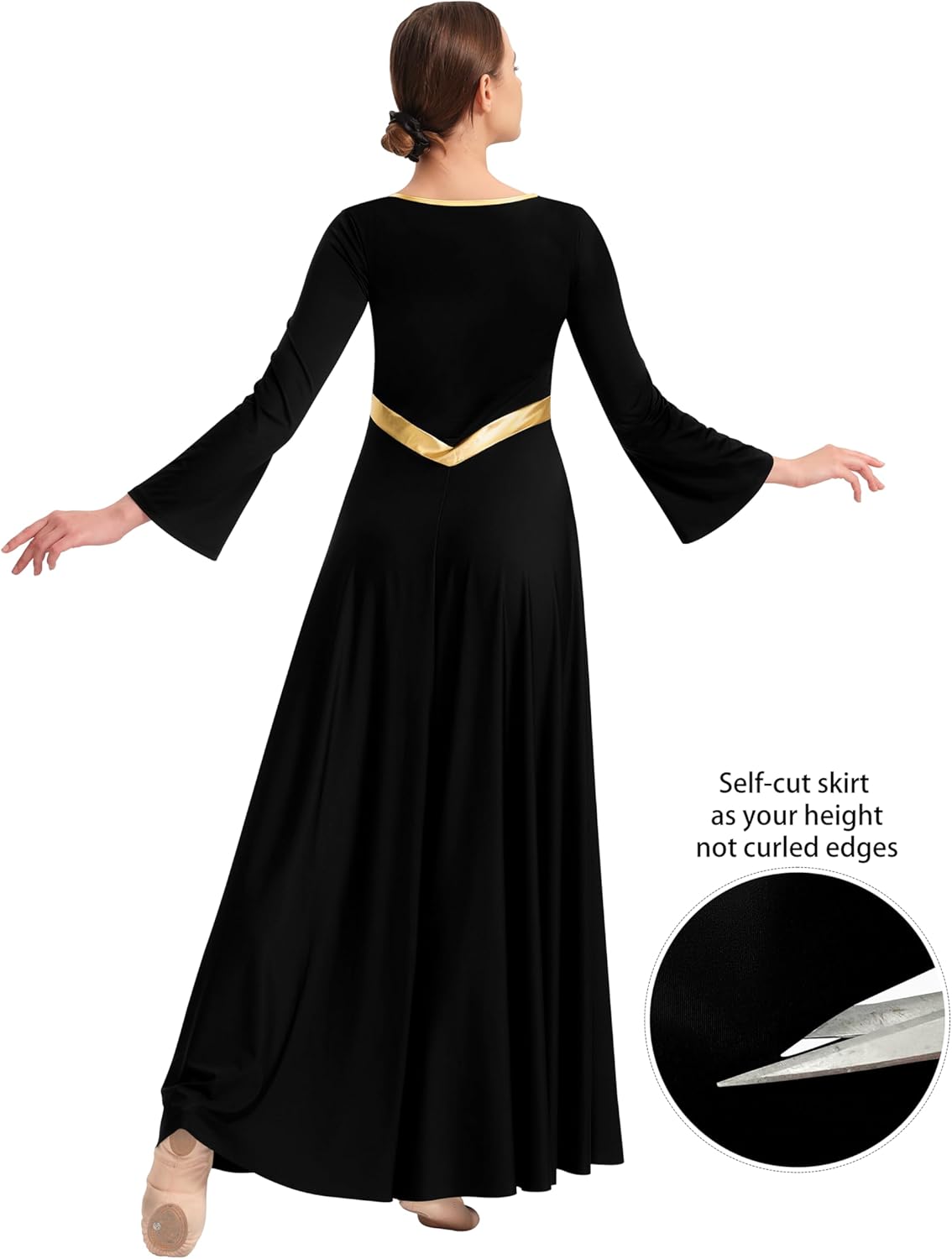 Women Praise Dance Dress Loose Fit Full Length Liturgical Long Sleeve Metallic Block Dress - Image 6