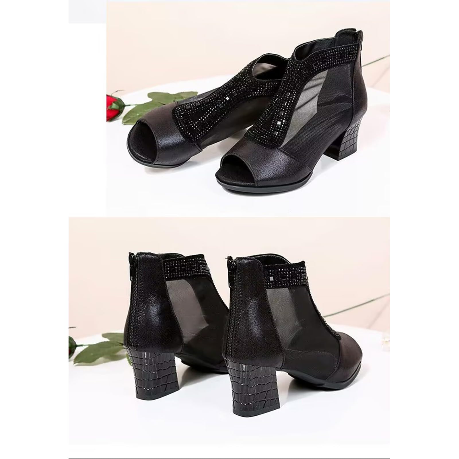 Sandali Donna Estive Tacco Largo Tacchi Eleganti Sandali estivi da donna con zeppa tacco bocca di pesce versatili e casual Gioiello Scarpe Nere Eleganti