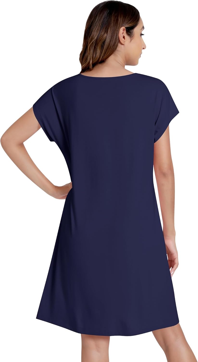 NACHILA Women's Nightgowns-Viscose Made from Bamboo,Short Sleeve Nightshirt Henley Sleepdress Soft Sleepshirt Cool Sleepwear - Image 3