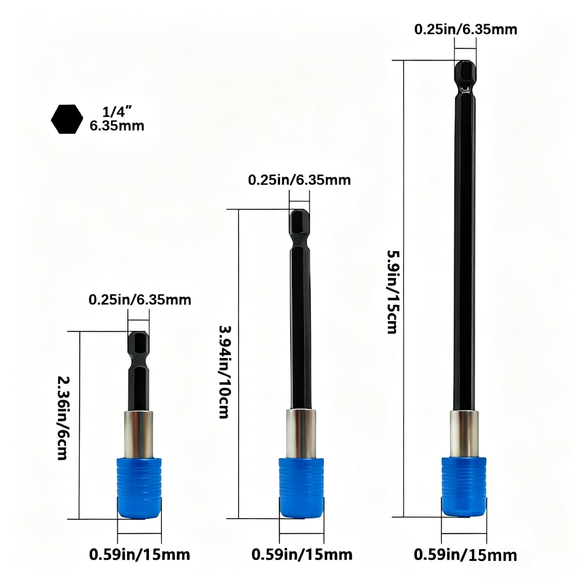 3-Piece Magnetic Bit Holder Extension Set, Quick Release Universal Impact Drill Adapter for Home DIY Projects（Blue） view 2