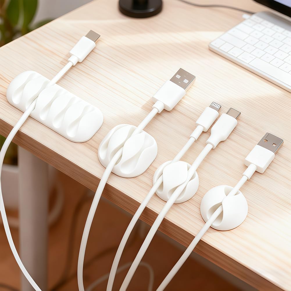 10 Pack Adhesive Cable Clips Holders,Cord Management Wire Holder for Desk/Wall/Car-White