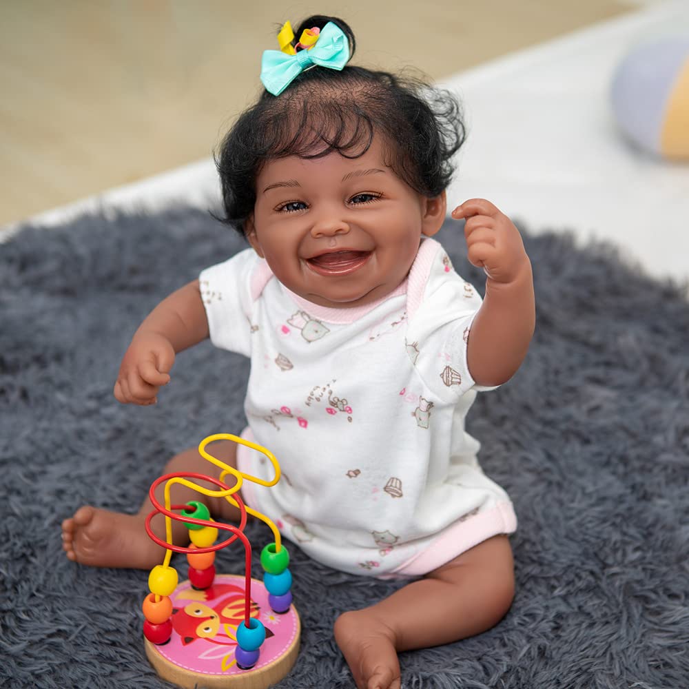 Poupée Bébé Reborn Silicone 20'' Noire – Réaliste Fille/Cadeau – Yeux Bruns