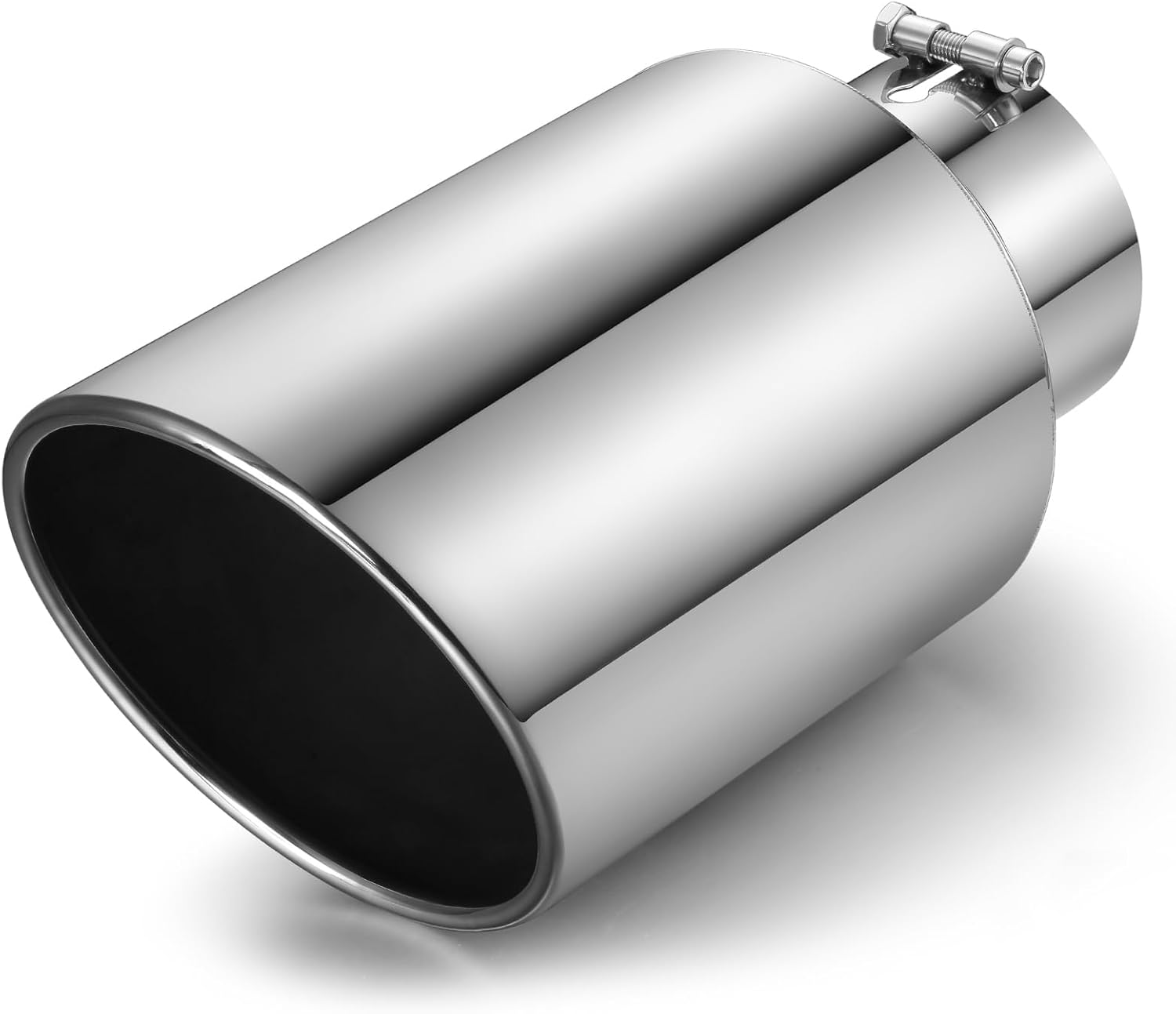 Exhaust Tip 5" Inlet 8" Outlet 15" Long, High Performance Stainless Steel, Rustproof Polished Finish, Rolled Angle Cut, Bolt-On Diesel Tail Pipe, Universal for Car Truck