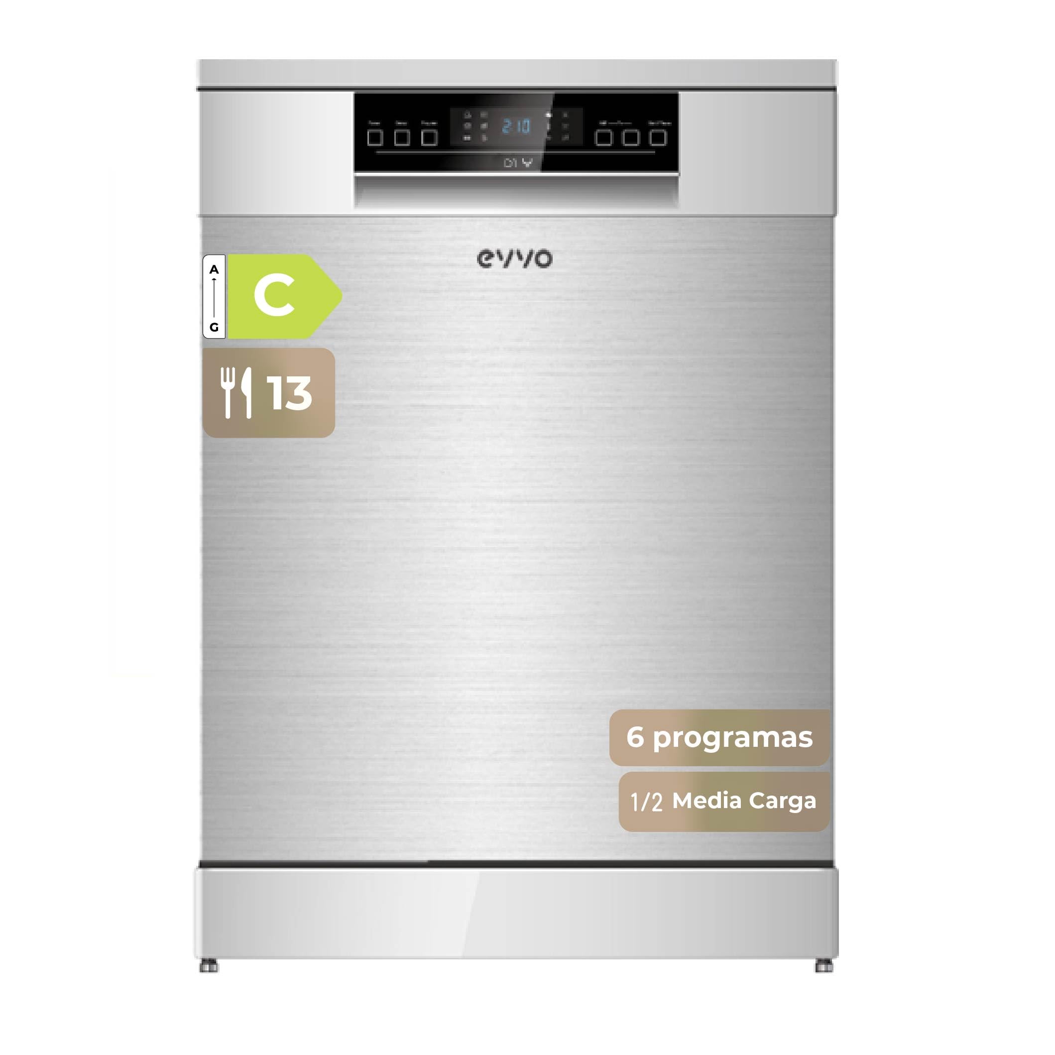 Lavavajillas EVVO D1Y - 60 cm, 13 Servicios, Clase Energética C, 6 Programas, Funcionamiento Silencioso, Apertura Automática, Media Carga, Inicio Diferido 24h, Bloqueo Infantil — view 9