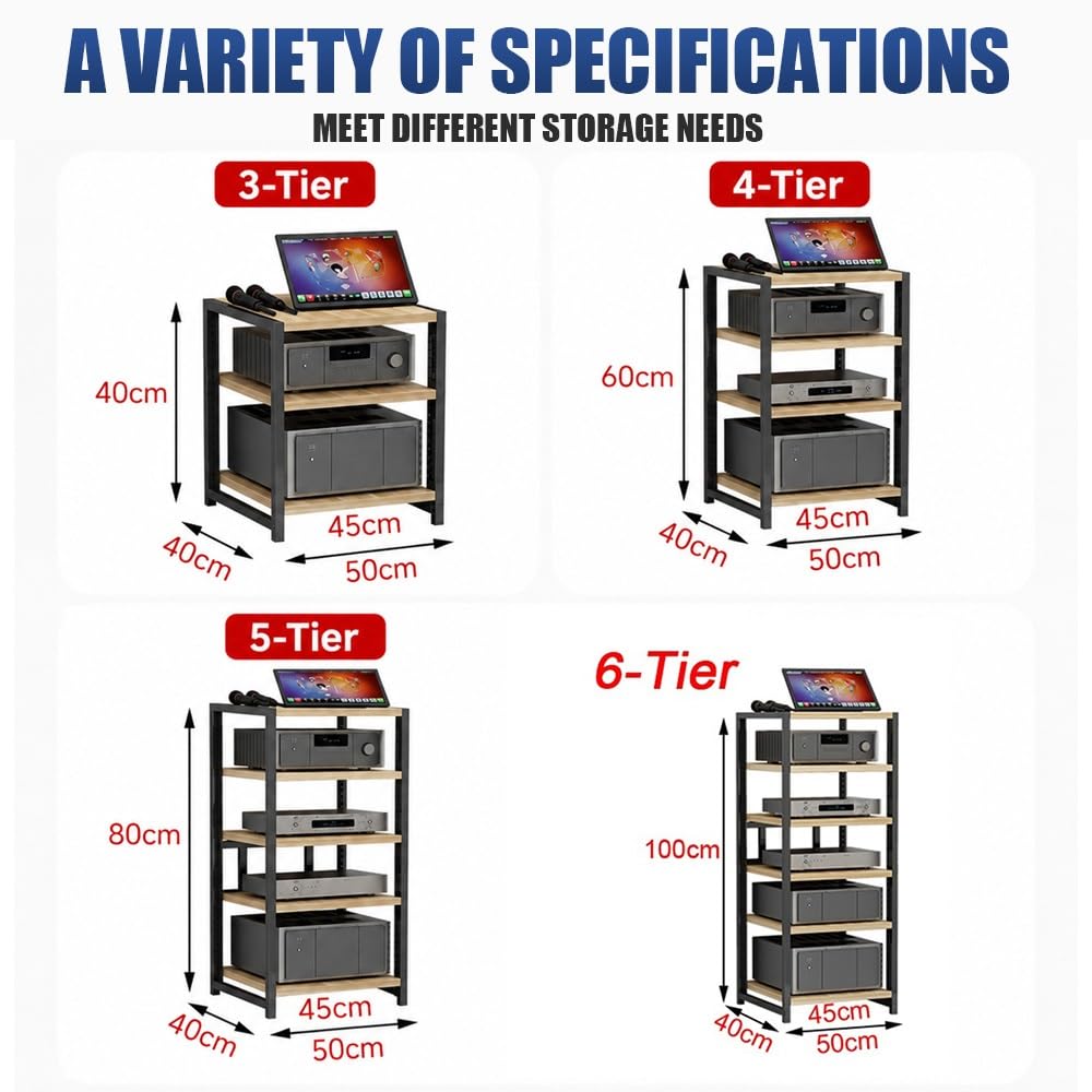 Rack AV réglable à 5 niveaux pour tourne-disques – Meuble de rangement HiFi en bois avec design élégant, parfait pour la maison audio et le divertissement