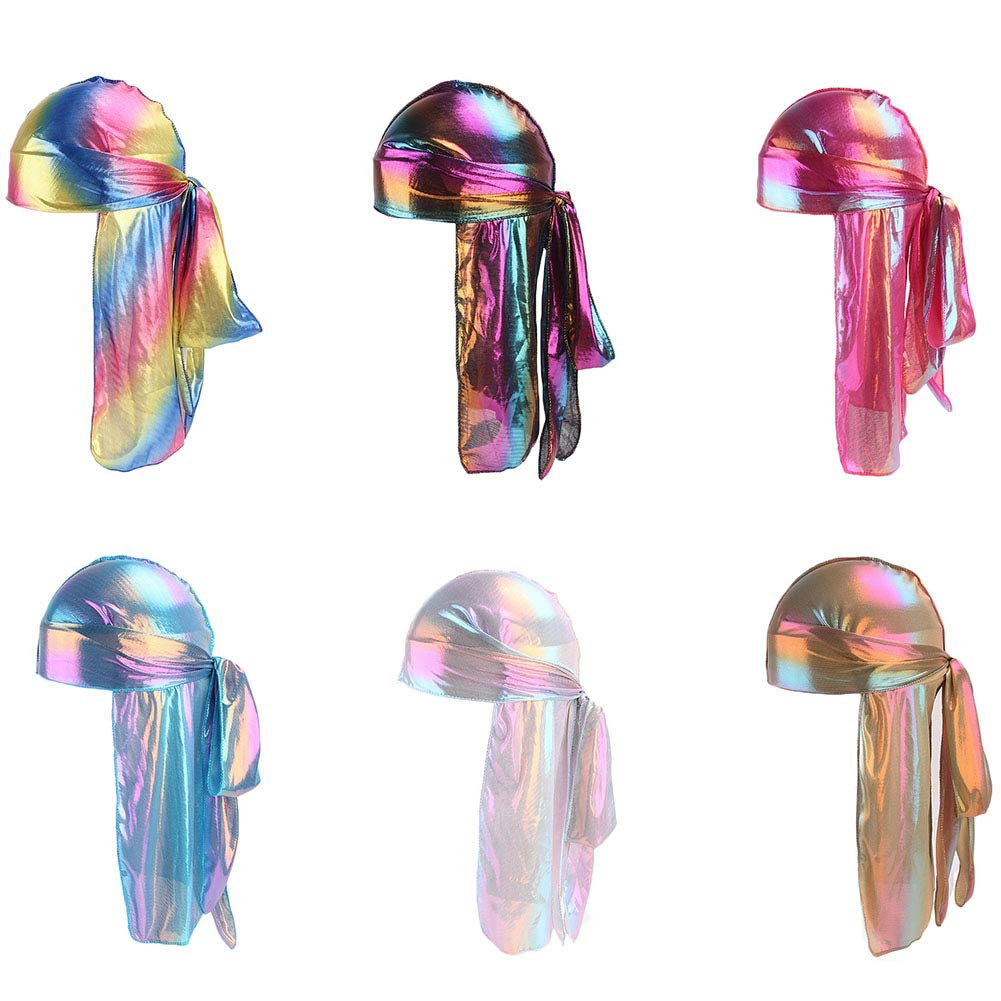 Ulalaza Women's Tjm-05J Star Satin Silk Head Wrap Durag Long Tail Beanies Cap Stretchable Velvet Durag Straps Headwraps For Men