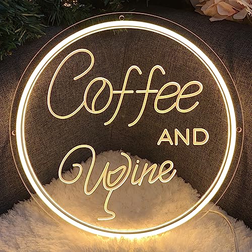 Image of Coffee & Wine Neon Sign For Wall Decor 3D Art Carving Design Indoor Bedroom Led Neon Signs Backdrop Flex Christmas Party Business Shop Window Wedding Living Room Birthday Gift(Warm White,USB,30x30CM)