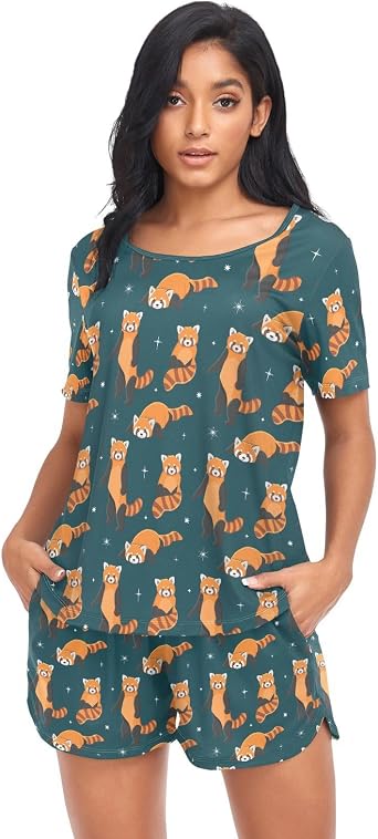 Cute Pajama for Women Short Sleeve Pj Set Soft with Pockets Lounge Sleepwear 2 Piece