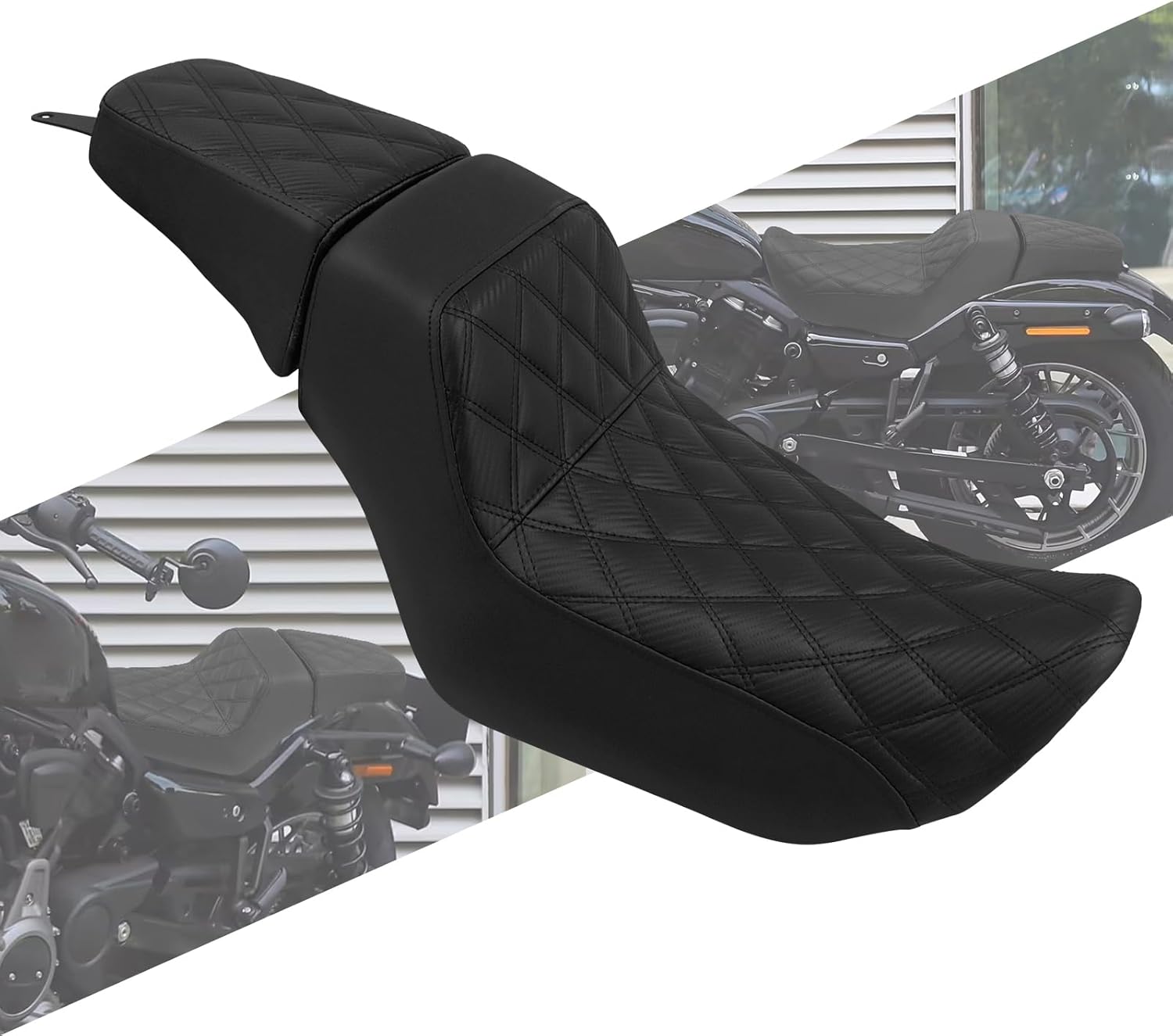 Motorcycle Front Driver Rider Seat Rear Passenger Pillion Seat Cushion Leather One-Piece Seat Fit For Harley Nightster RH975 RH975S 2022-up (Black Stitching)