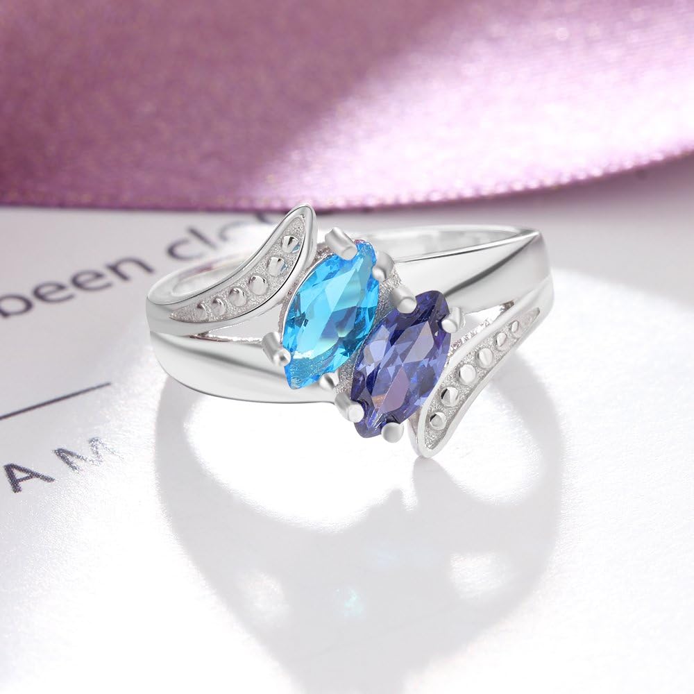 JewelOra Personalized Mothers 2 Simulated Birthstone Ring for Women Custom Engagement Promise Name Ring for Her