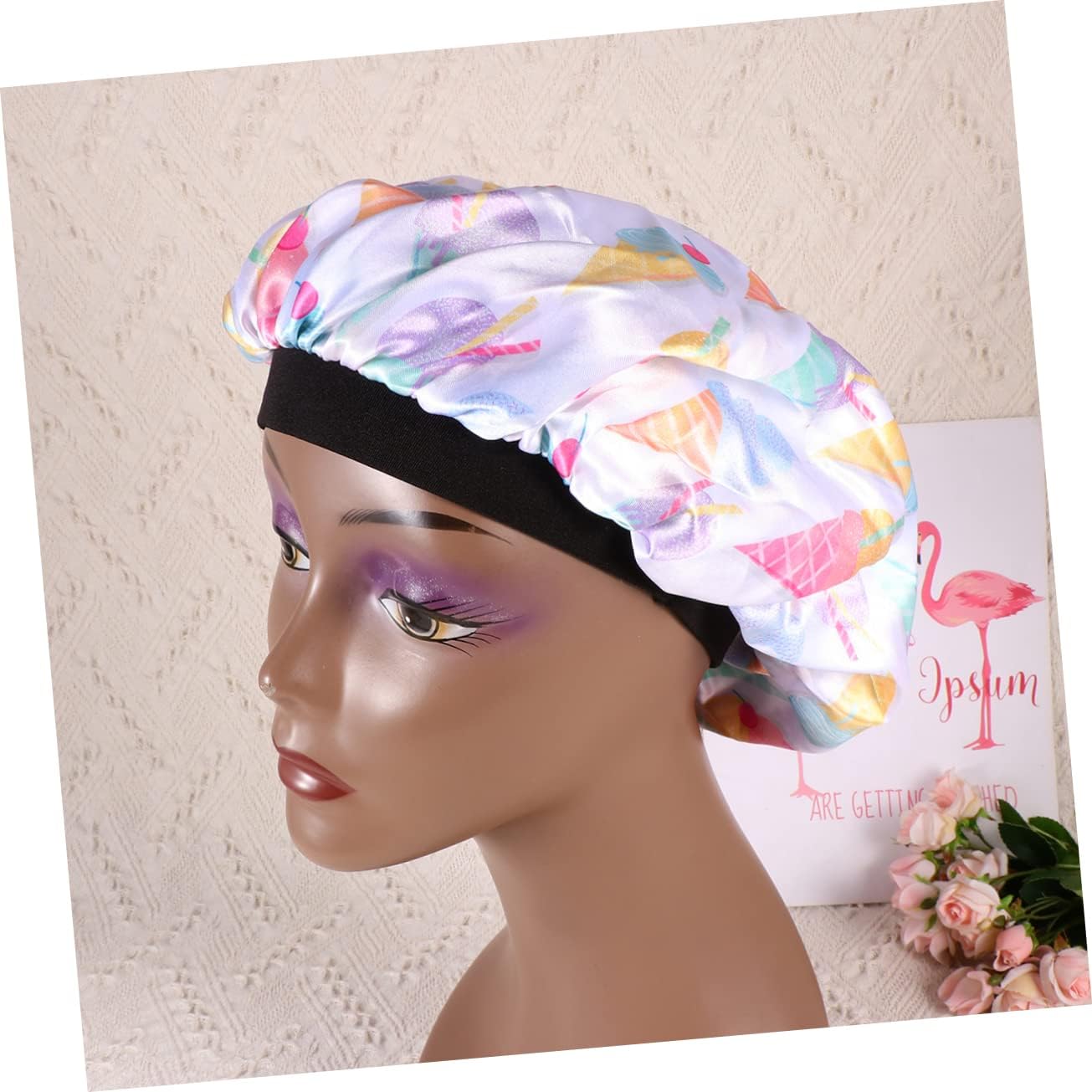 Holibanna Printed Wide-Brimmed Satin Chemotherapy Hat Sleep Cap for Women Hair Care Comfortable Breathable
