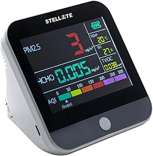 Stellate Smart Indoor Air Quality Monitor Detector Sensor - HCHO/Formaldehyde, TVOC/Organic Particulate Matter, AQI/Air Quality Index Pollution, Temperature & Humidity, Portable for Home, Office (AQ100-Compact)