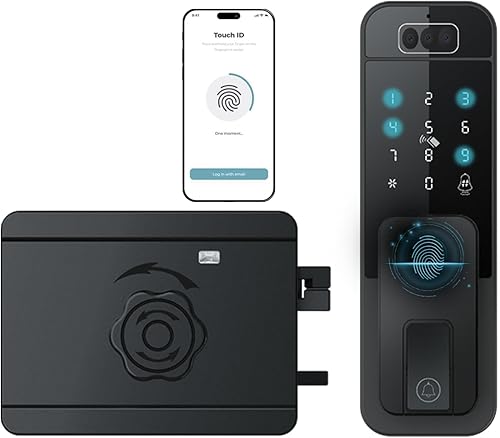 Cerradura de puerta inteligente con cámara y timbre  Cerradura de borde de entrada sin llave 7 en 1 reconocimiento facial, huella digital,