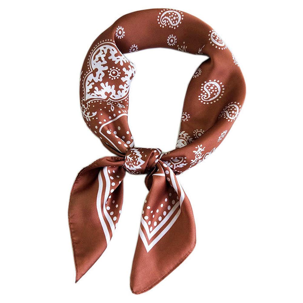 Xinqiao Womens Silk Like Paisley Pattern Fashion Square Scarf Satin Hair Wrap (Caramel)