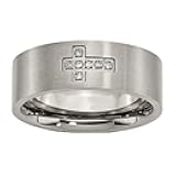 Solid Titanium Men's Brushed 0.07ct. tw. Diamond Cross Flat Ring Band