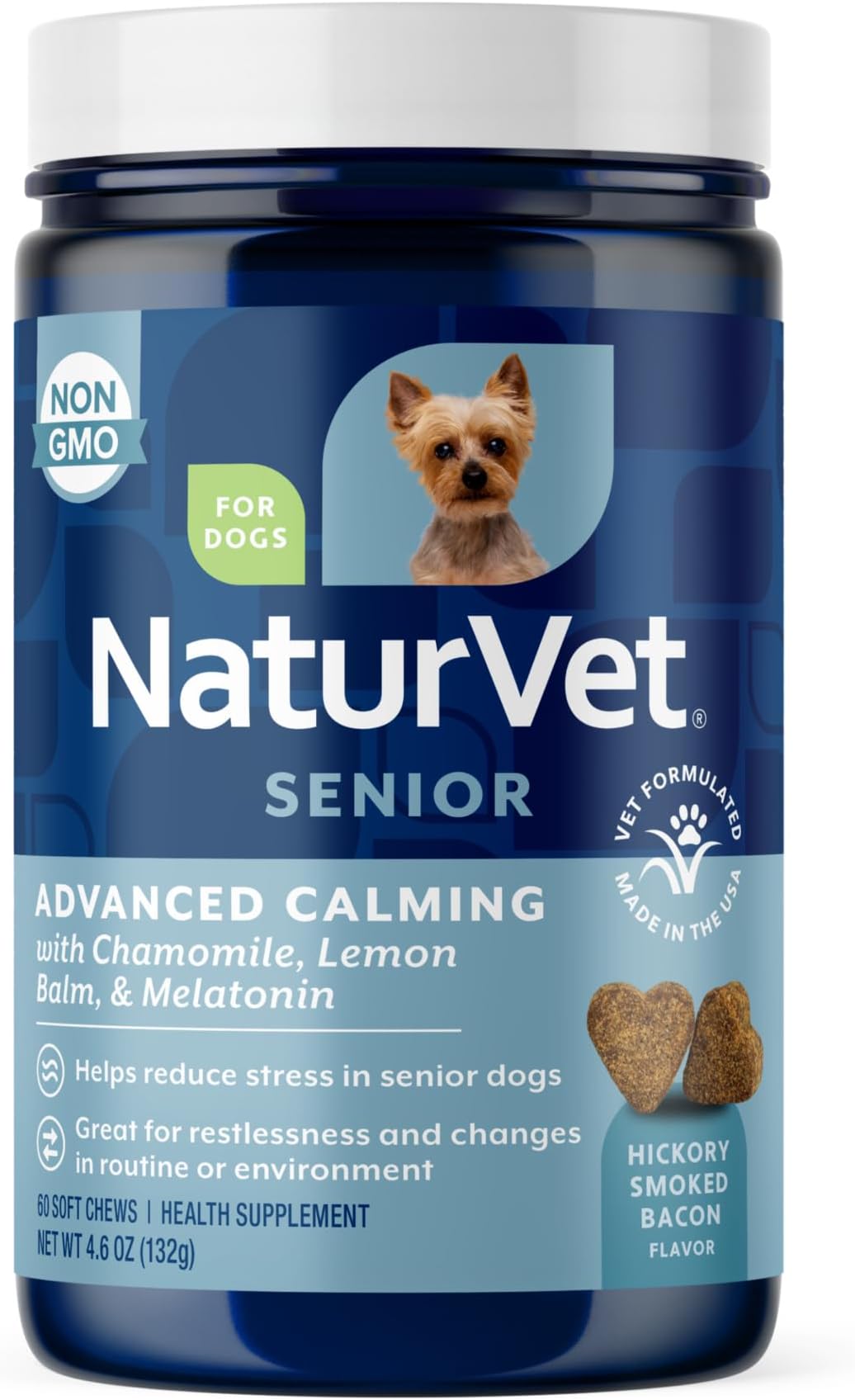 NaturVet Quiet Moments Calming Aid Dog Supplement, Helps Promote Relaxation, Reduce Stress, Storm Anxiety, Motion Sickness for Senior Dogs – 60-Ct. Soft Chews