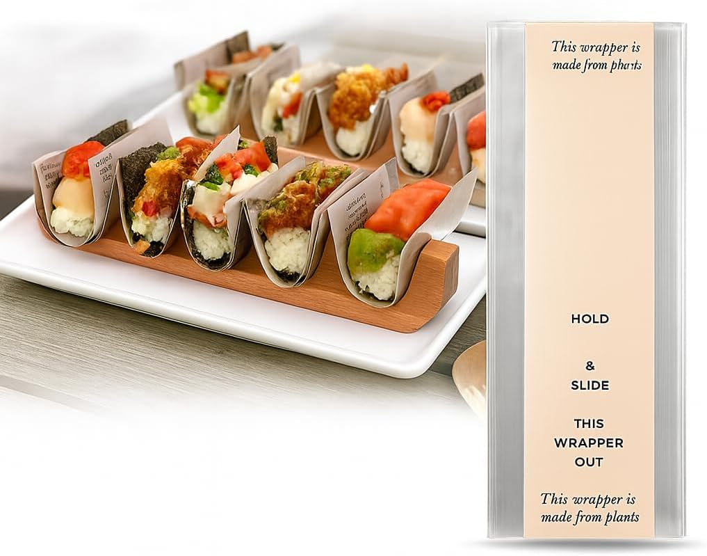 Sushi Taco Holder Inserts 500 pcs – Clear Plastic Hand Roll Liners for Sushi Tacos & Temaki – Nori Separator Keeps Seaweed Crispy – Disposable Food Safe Restaurant Supplies