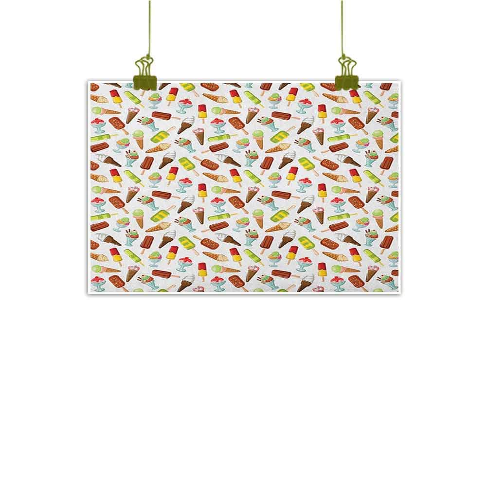 Fickdle Office Decorative Oil Painting Ice Cream Beautifully Decorated Frozen Desserts in Wafer Cone Glazed Eskimo with Whipped Cream Chocolate Sundae W20 x L16 Multicolor