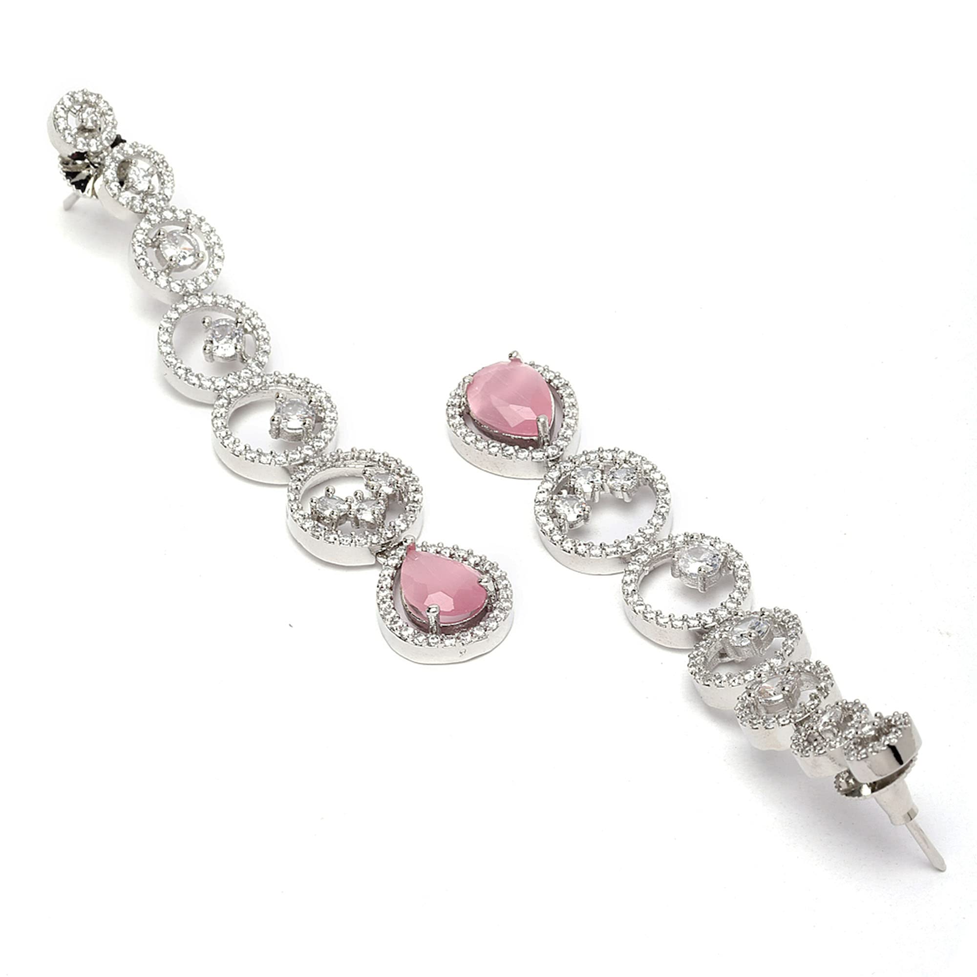 Rhodium-Plated Silver Toned American Diamond Drop Earrings
