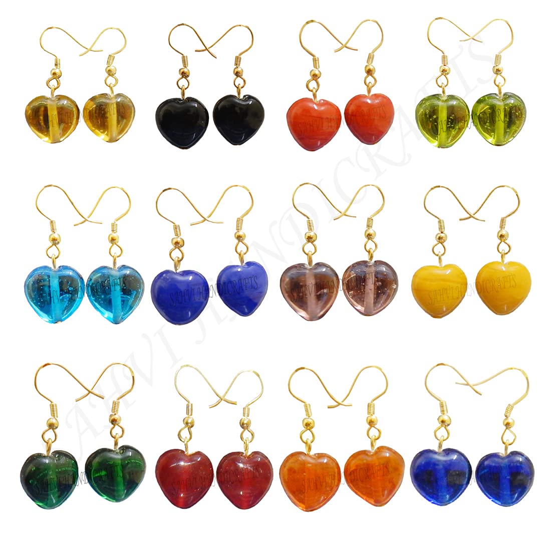SAHVI HANDICRAFTS Combo Of 12 Pairs Multi Color Heart Shape Glass Bead Dangle Ear Rings Combo Set for Girls and Women (Pack Of 12 Glass Dangle Earrings) (B08R7D3Y4M) Amazon Price History, Amazon Price Tracker